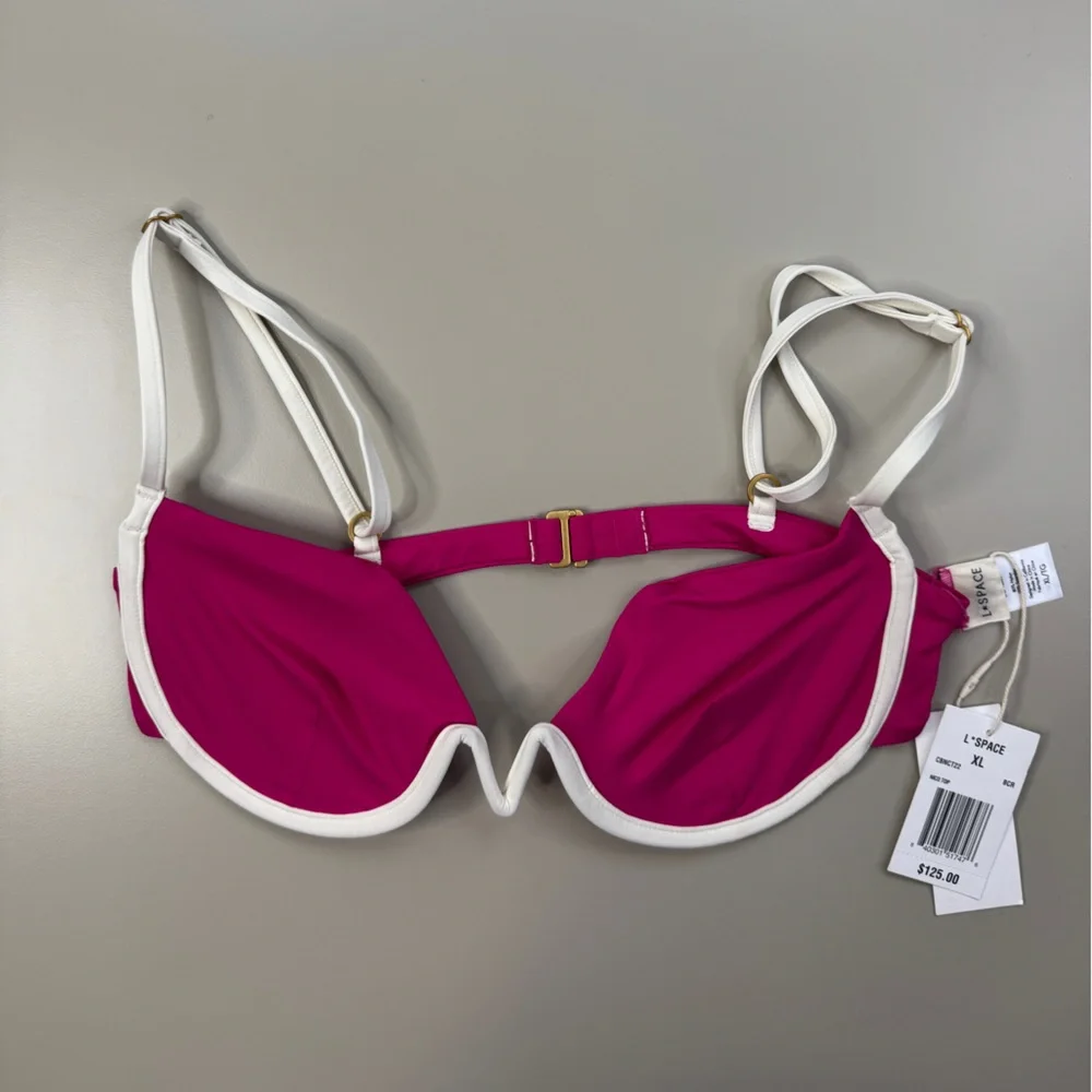 L*Space Nico Bikini Top XL Pink Underwire Bougainvillea & Cream Vacation Swim - Picture 1 of 11
